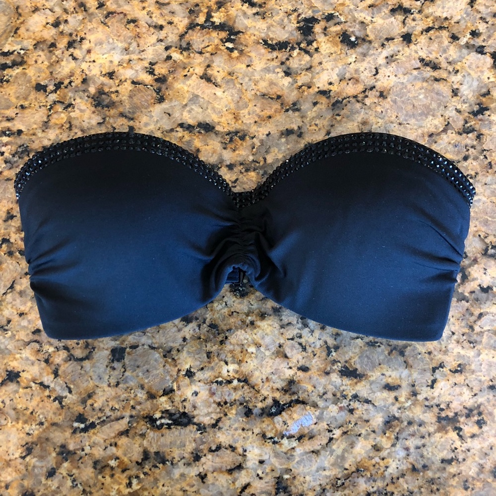 Black rhinestone strapless swim top
